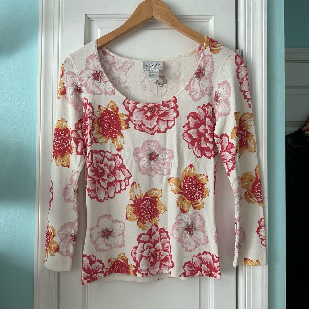 Embroidered beaded floral Oscar de la Renta Sweater
